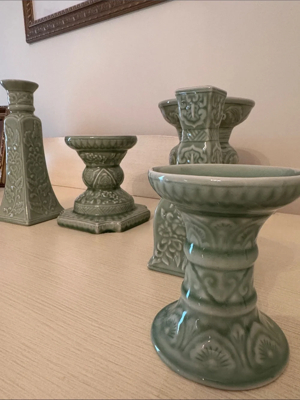Ceramic Green Decorative Candle Holders Set - Brand Unspecified